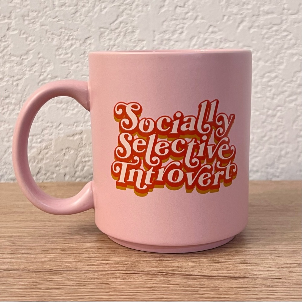 Socially Selective Introvert Retro Print Pink Stoneware Mug